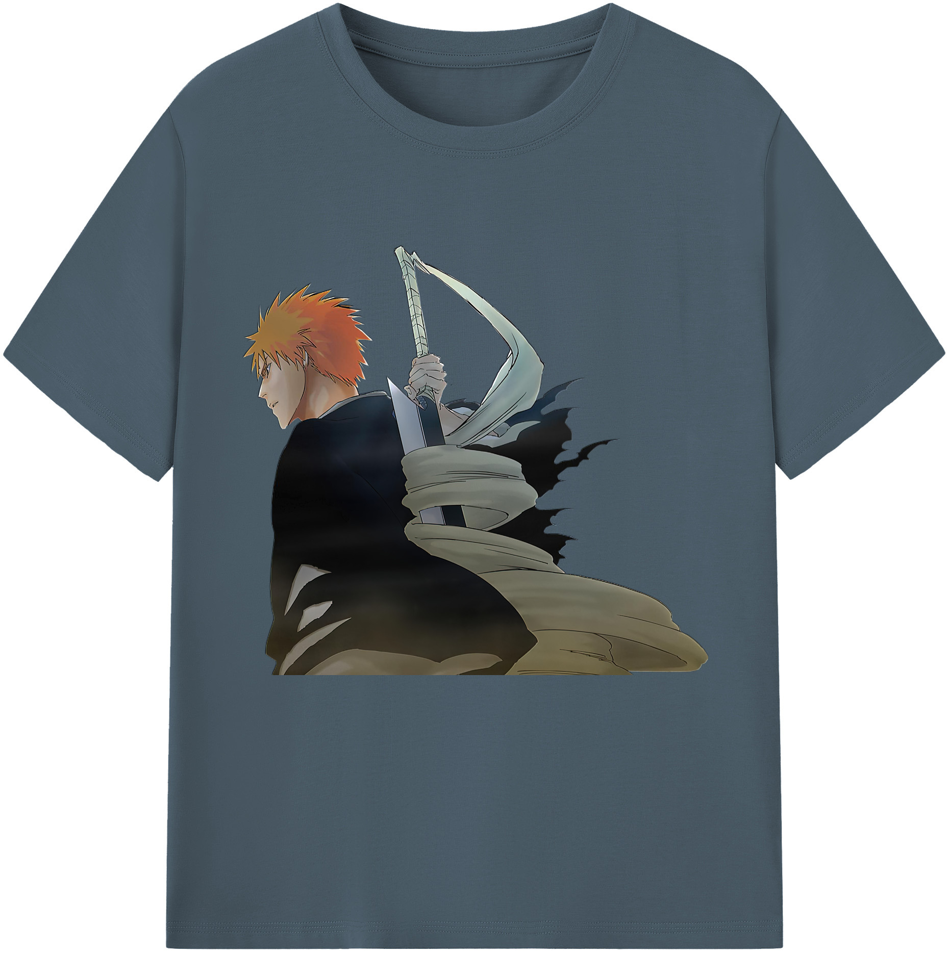 （画像用） ブリーチ 黒崎一護（くろさき いちご）BLEACH Kurosaki Ichigo 綿100％半袖Tシャツ（フロントプリント）